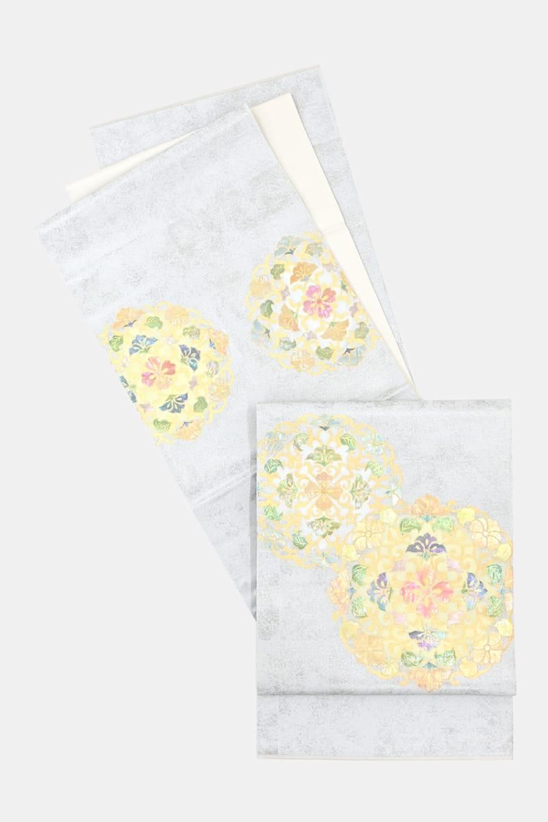 銀座【帯5941】西陣 川島織物製 プラチナ箔 螺鈿引箔 本袋帯（西陣証紙