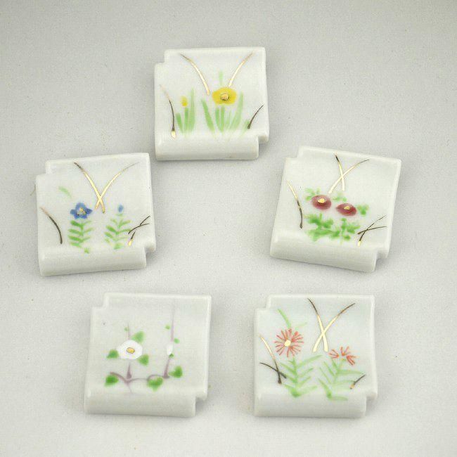 瓦五草花箸置きセット 芳山 - 京焼清水焼 松韻堂