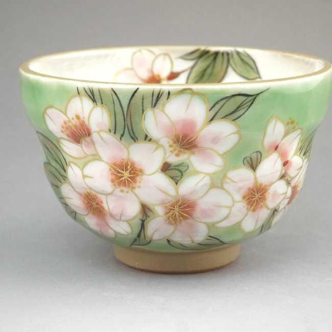 織部五草花お茶呑茶碗 陶あん 桜単品 - 京焼清水焼 松韻堂