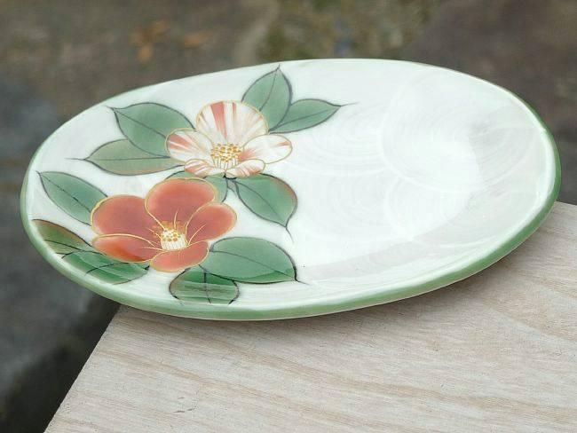 白掛彩草花銘々皿 椿単品 - 京焼清水焼 松韻堂