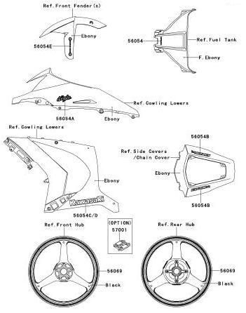 2011～12014年 ZX1000 ABS KBF KCF KDF KEF H-4 Decals Ebony KBF 部品