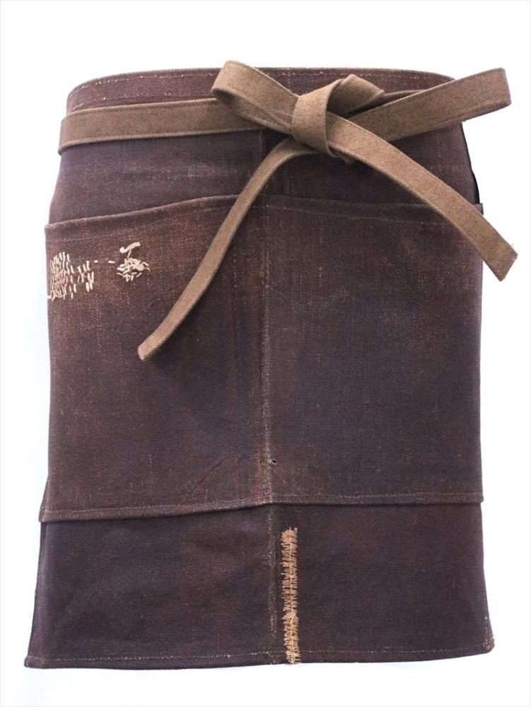 柿渋染め酒袋古布型染め雪ん子格子、縞木綿庄内刺し子ポケットリメイク