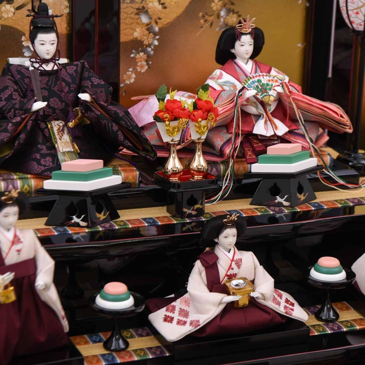 ひな人形 大三五 三段 五人飾り 落とし屏風 小倉草園 - 雛人形・五月