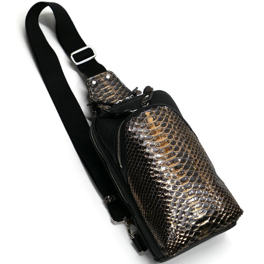 蛇革 パイソン革 本革 ボディーバック ワンショルダーバッグ メンズ 斜