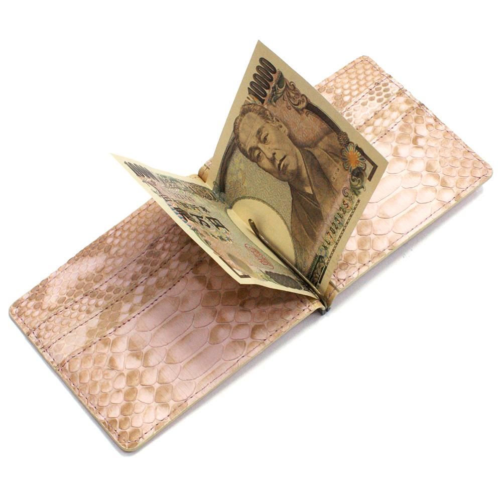 蛇革パイソン 札ばさみ ピンク 日本製 マネークリップ