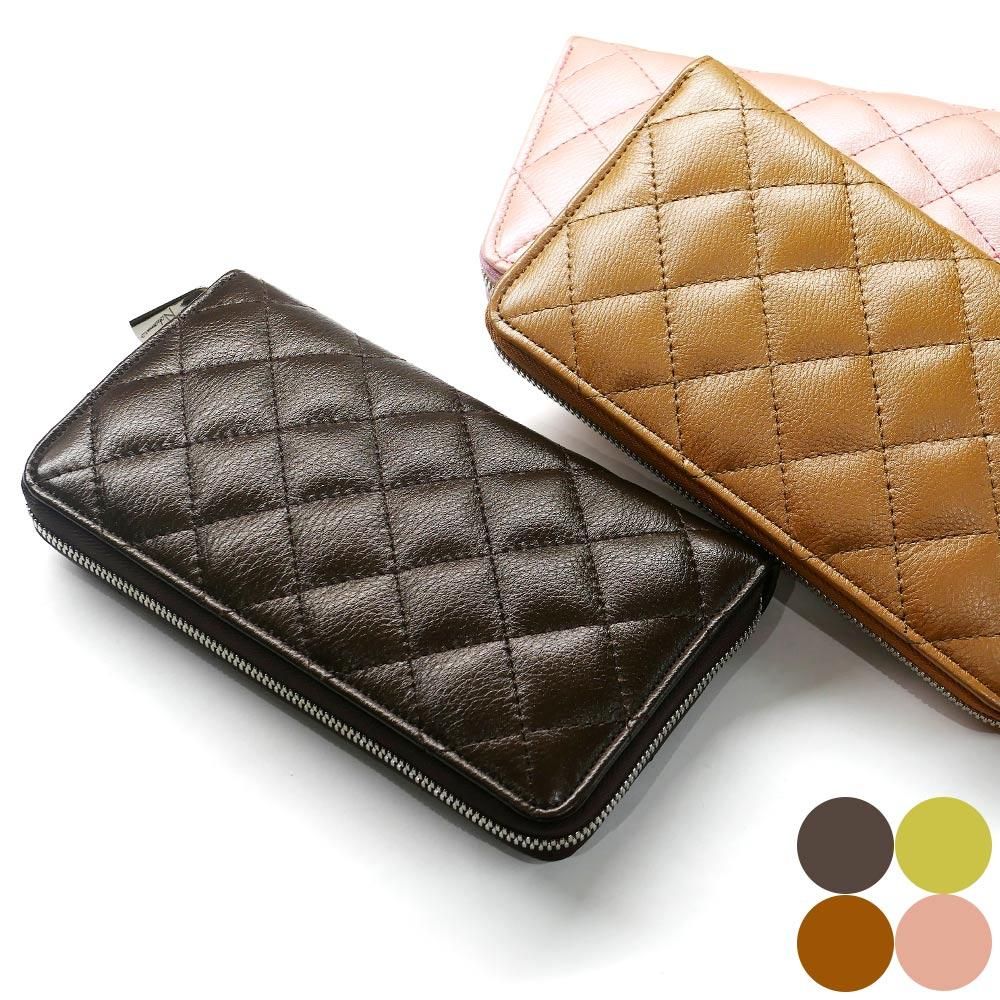 ラウンドファスナー長財布 牛革 本革 キルティング加工 メンズ