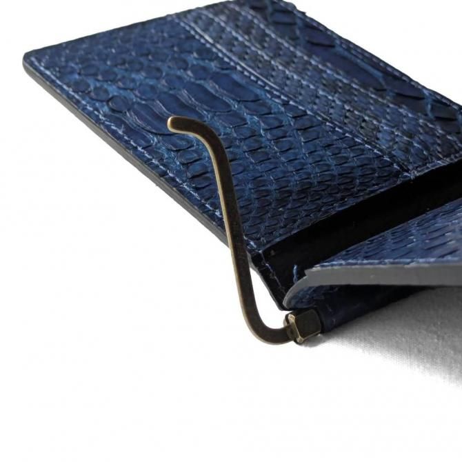札ばさみ マネークリップ | 本革 パイソン 藍染 - パイソン財布 蛇革