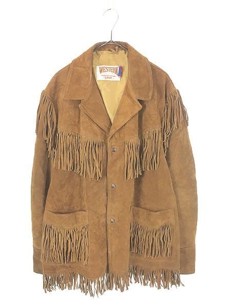 古着 80s USA製 Western by Schott フリンジ ウエスタン 本革 スエード