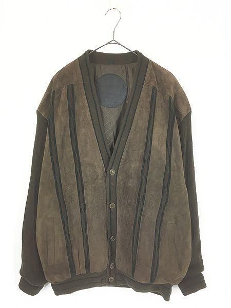 古着 90s LEO CHEVALIER 本革 スエード レザー アクリル ニット