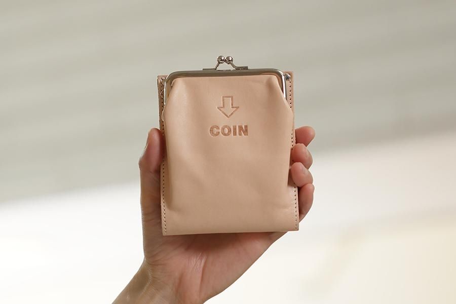 外がま口の二つ折財布1 ナチュラル - JOLI ALL LEATHER ITEMS