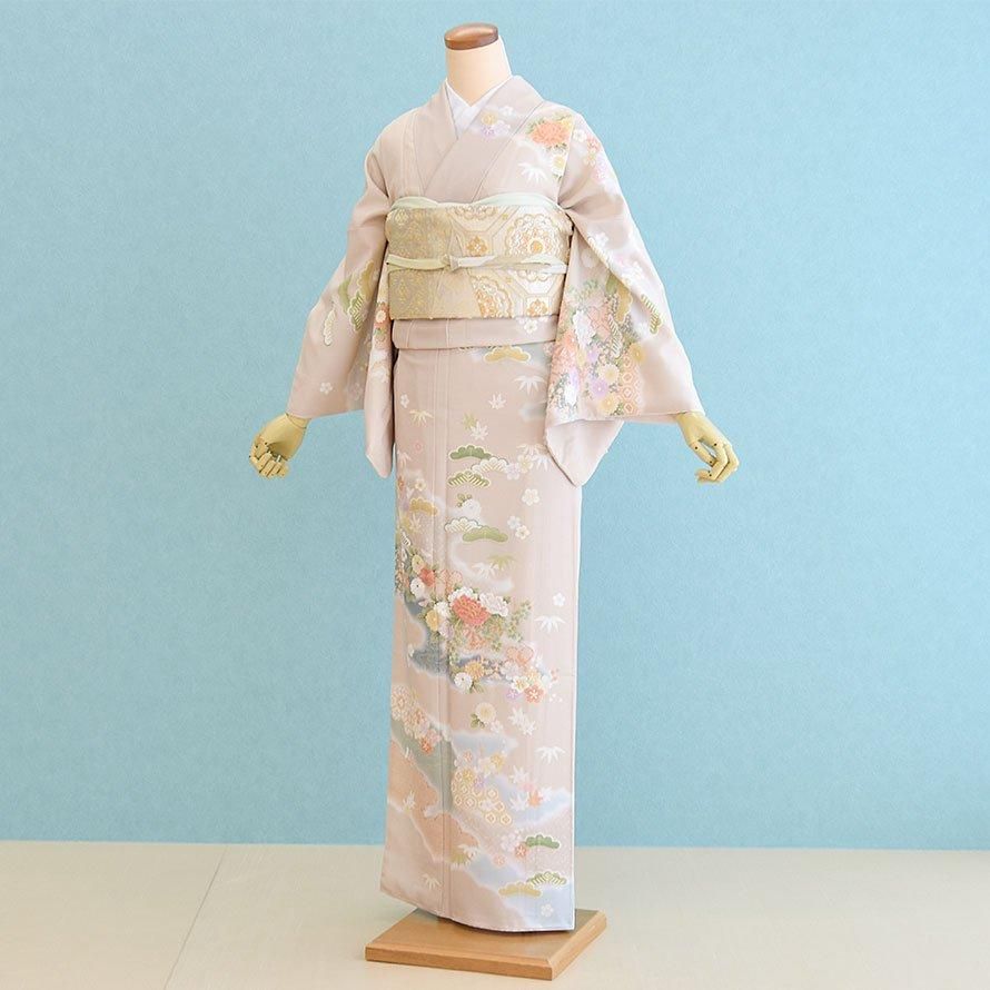 訪問着レンタル（HM0042）ベージュ/花・古典柄 - 東京レンタルいしょう