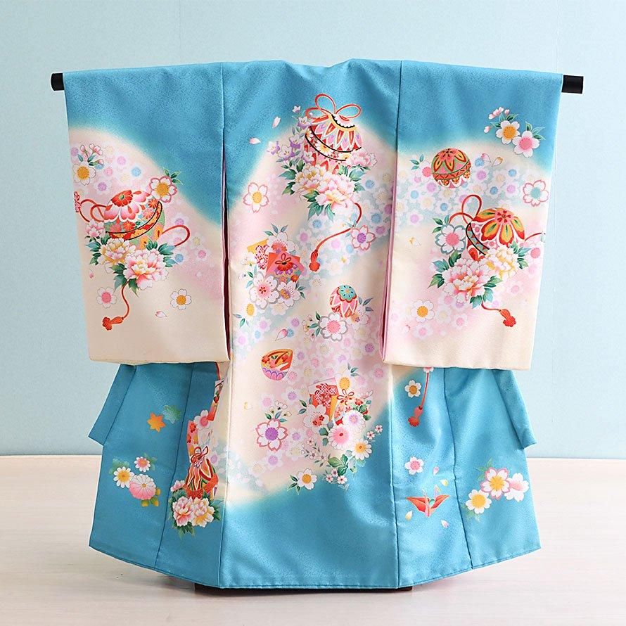 女の子産着レンタル（OG0001）水色/まり・花 - 東京レンタルいしょう