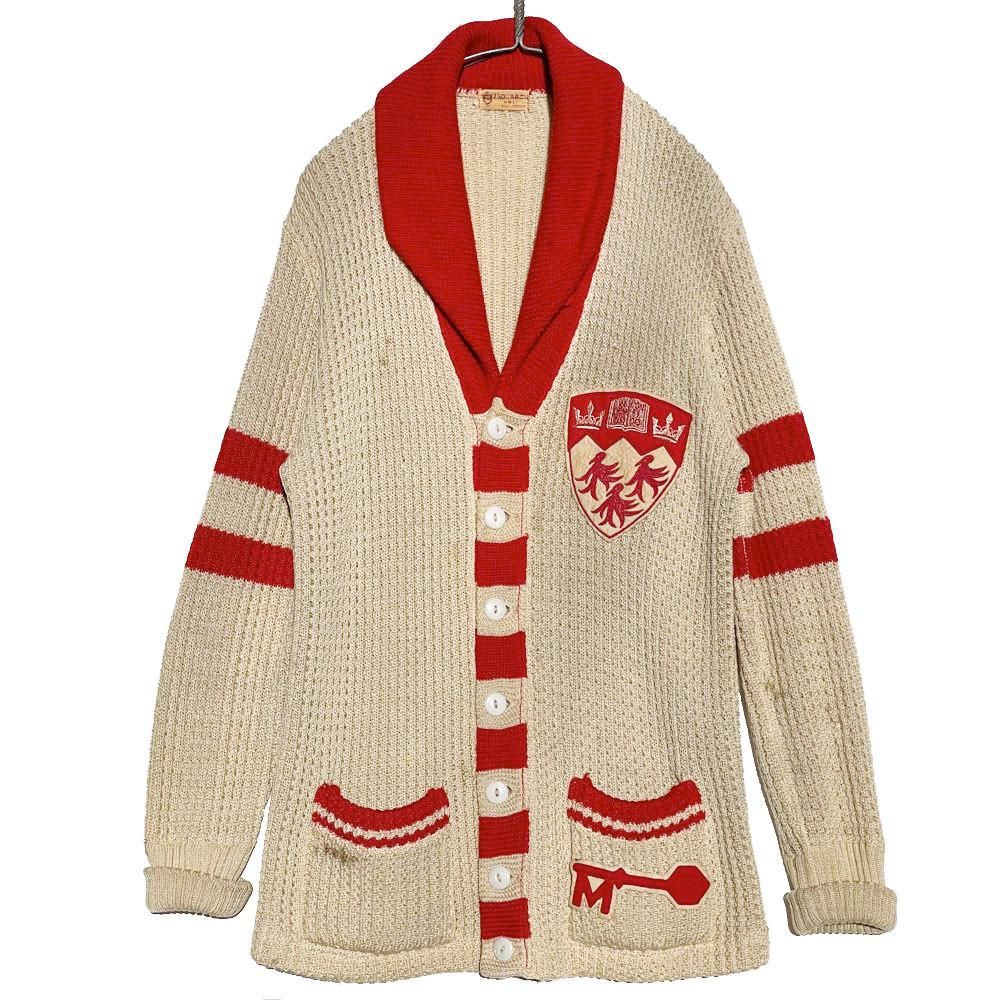 MOHARCH KNIT】ヴィンテージ ショールカラー レタードカーディガン