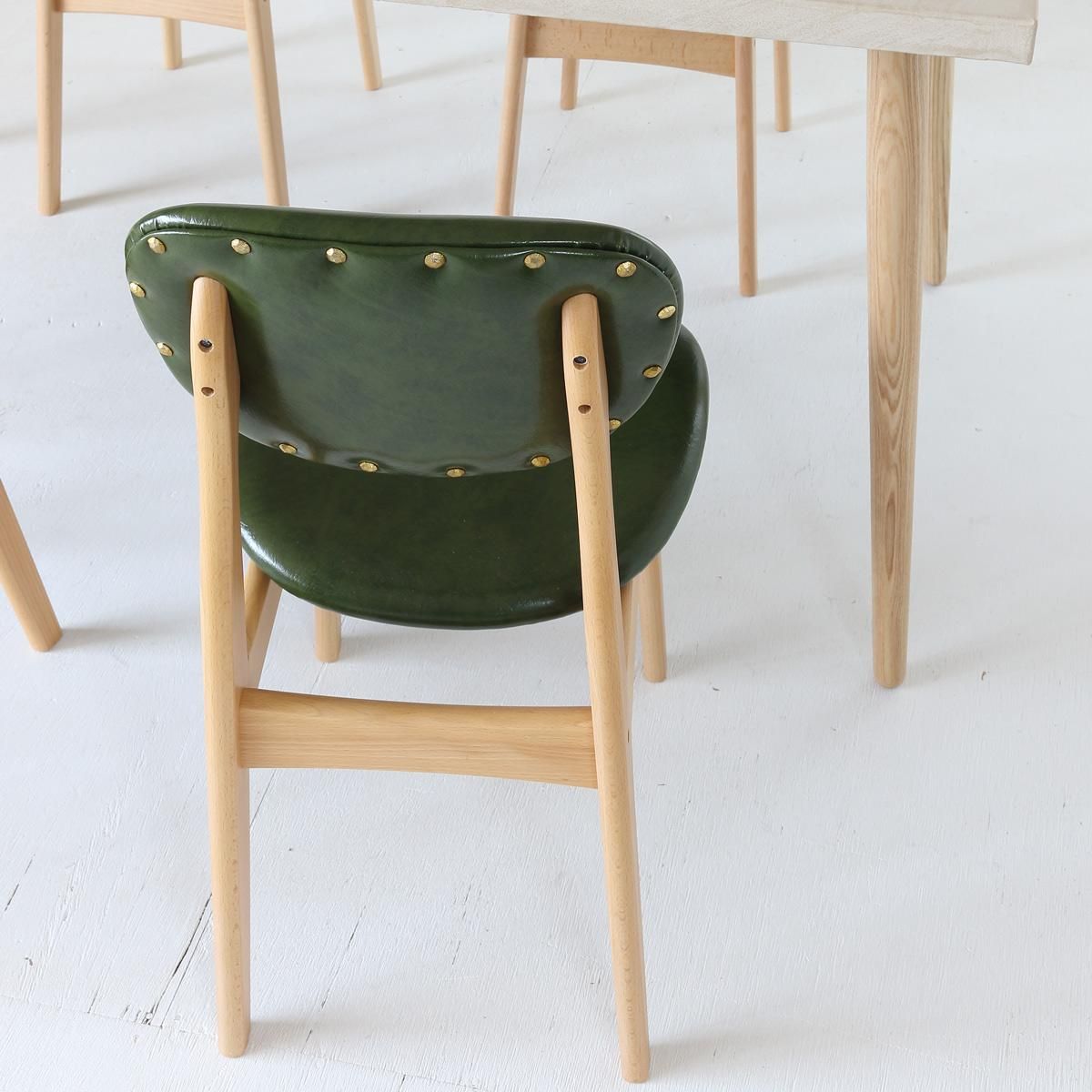 職人家具 ikpイカピーチェアー グリーンレザー 木部ナチュラル