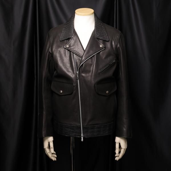 クロコダイル×カウナチュラルシュリンクレザー ライダースジャケット