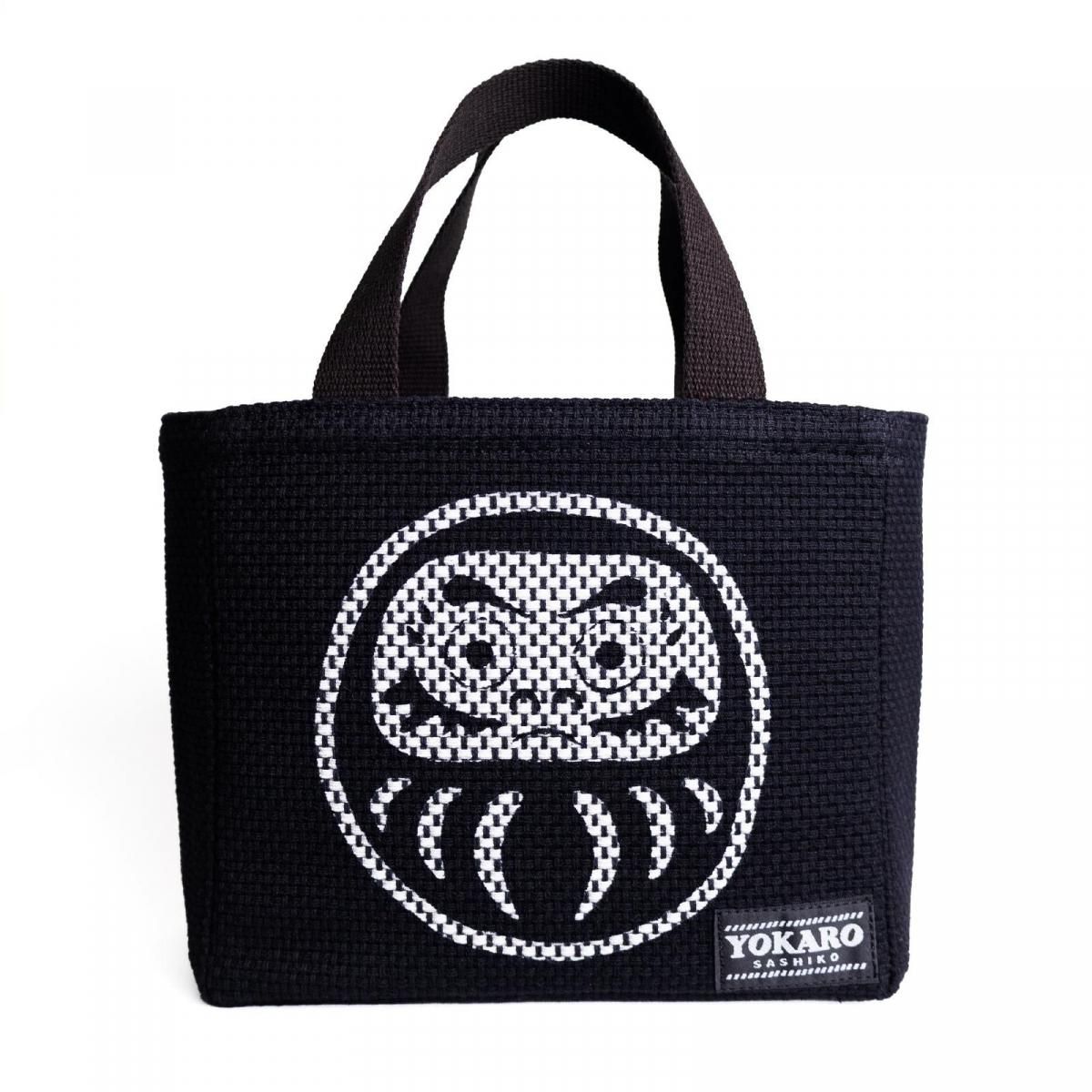 YOKARO ミニトートバッグ （スクエア型）だるま柄（黒） - 消防