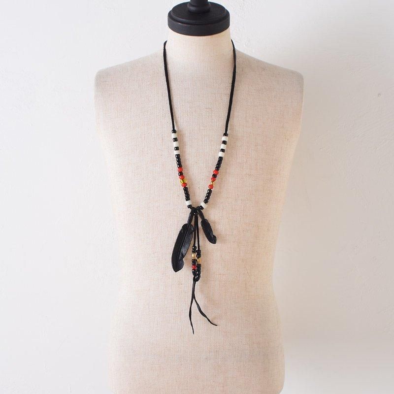 Rooster King & Co ルースターキング Leather Feather Beads Necklace