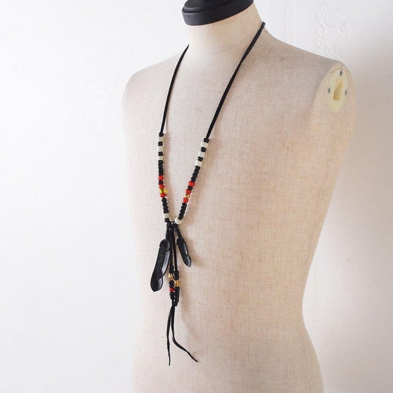 Rooster King & Co ルースターキング Leather Feather Beads Necklace