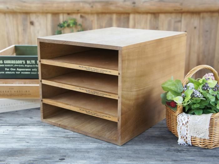 スライド4段書類ケース A4サイズ収納 アンティーク調 木製書類箱 日本