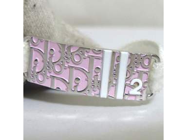 Auth Christian Dior Pink Trotter Bracelet Silvertone White Fabric