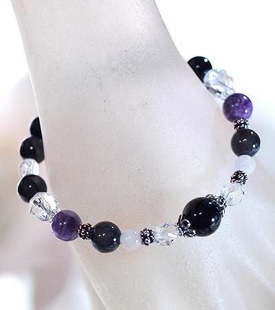 モリオン（黒水晶）と黒翡翠、紫翡翠のデザインブレスレット