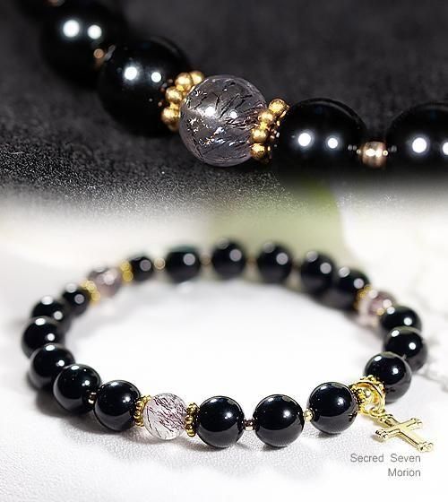 モリオン（黒水晶）とセイクリッドセブンのデザインブレスレット