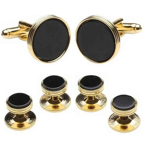 ゴールド ライン オニキス カフス スタッドボタン セット - カフス