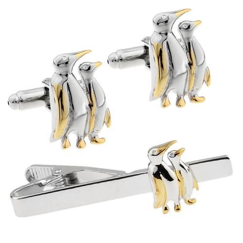 シルバー ゴールド ペンギン カフス ネクタイピン - カフスボタン