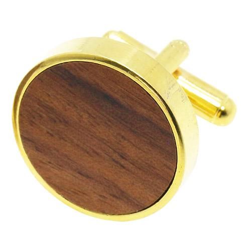 ゴールド ブラウン ラウンド ウッド 木製 カフス - カフスボタン