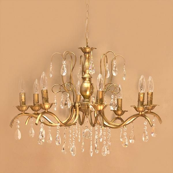 クリスタルガラスシャンデリア8灯「FIONA フィオナ」・ゴールド（φ700