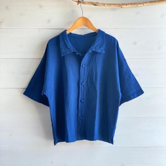 ヂェン先生の日常着-くるみボタンシャツ-紺