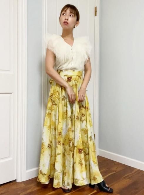 COCODEAL (ココディール）アートフラワープリントサーキュラースカート