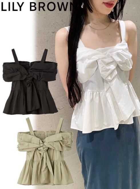 Lily Brown （リリーブラウン)リボンオフショルトップス 24秋冬