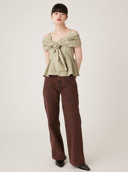 Lily Brown （リリーブラウン)リボンオフショルトップス 24秋冬