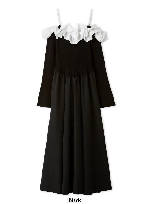 Lily Brown （リリーブラウン)フリルカラーニットコンビワンピース 25