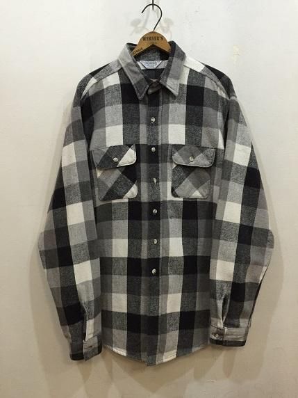 80sファイブブラザー ヘビーネルシャツ 白黒ブロックチェック XL