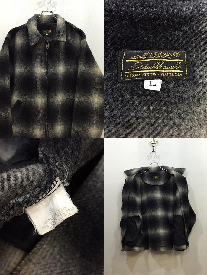 80sエディバウアー オンブレチェック ウールJKT 黒白 - 大きいサイズ