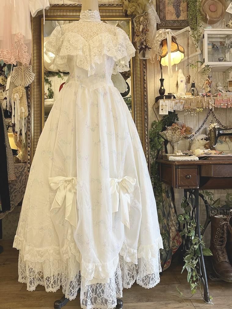 GUNNE SAX 70's ヴィクトリアンオーガンジーリボンワンピースドレス Size7