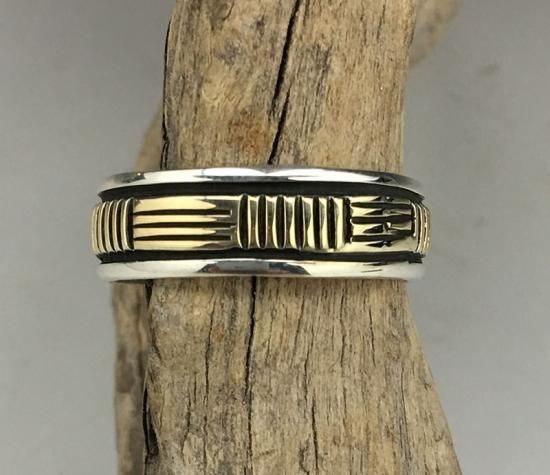 Navajo Bruce Morgan 14K Silver Hand Stamped Ring - 練馬の