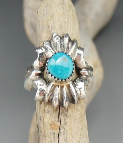 Navajo Wilford B Henry Morenci Turquoise Sand Cast Ring - 練馬の