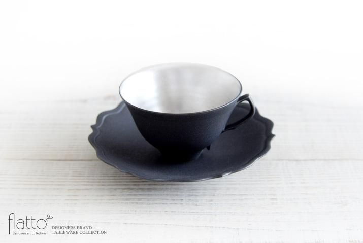 木下和美｜黒釉銀彩ティーカップ＆ソーサー（L）｜作家のうつわ通販