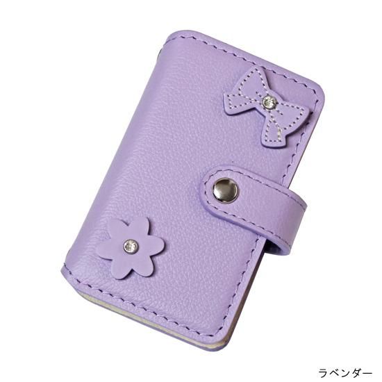 キッズスマホケース / レザー手帳型携帯電話ケース リボン＆フラワー