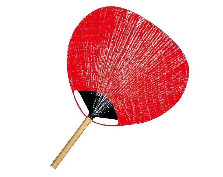KG-602 両面 赤 ニス 1尺3寸柄短 既成品 竹大うちわ【竹大団扇小ロット