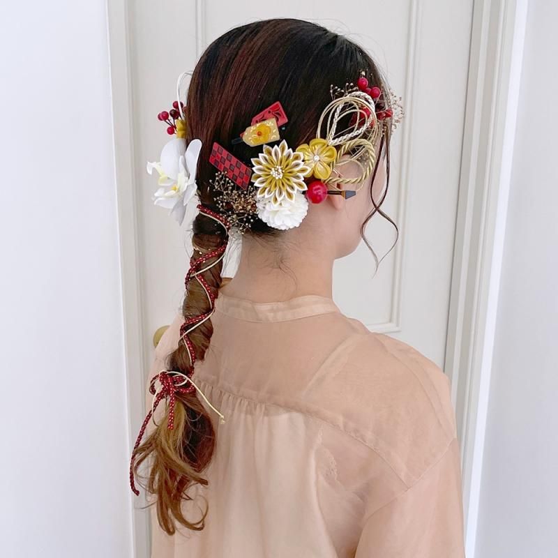 kmk-L066 ｜胡蝶蘭とつまみ細工の和装髪飾りセットB