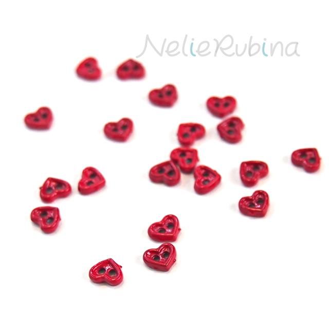 赤いハート型金属ボタン 4mm 6個 ／大袋あり - 手芸雑貨 Nelie