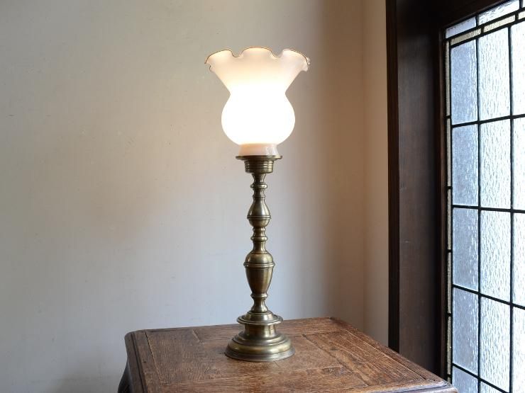 ヴィンテージ ガラスシェード 真鍮テーブルランプ（H46.5cm