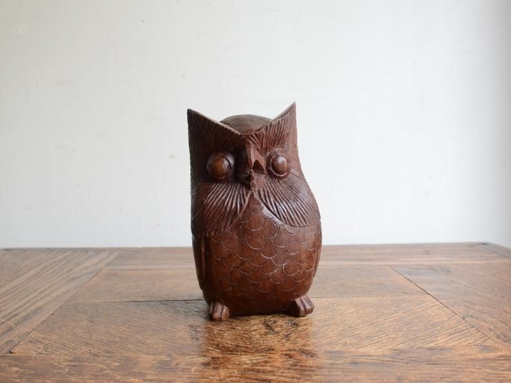 ヴィンテージ ふくろうモチーフ 木彫りオブジェ｜アンティーク雑貨