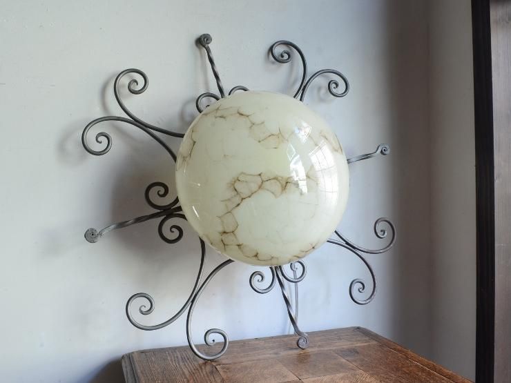 アンティーク マーブルガラス アイアンランプ（天井照明）※直付専用