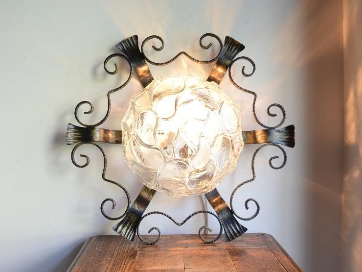 ヴィンテージ デザインガラス アイアンシーリングライト（天井照明
