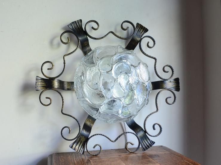ヴィンテージ デザインガラス アイアンシーリングライト（天井照明